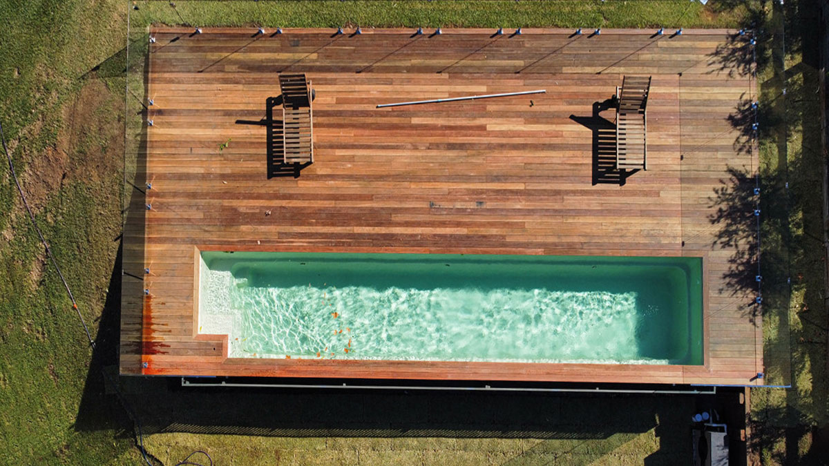 40ft shipping container pool in backyard. Source: Aquapools